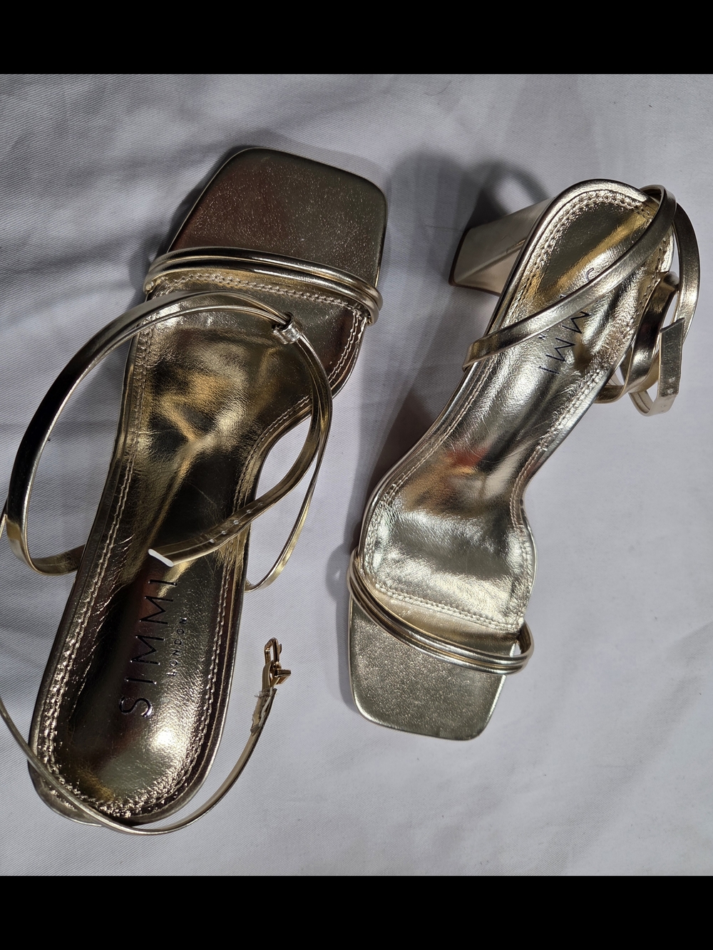 Gold Strappy Block Heel Sandals